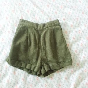 Olive green linen shorts